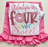 Four ever Sweet Birthday Shirt in donut sprinkles theme - Darling Little Bow Shop
