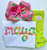 Flamingo Swirls Cursive Name shirt, ruffle shirt, tank or bodysuit - Darling Little Bow Shop