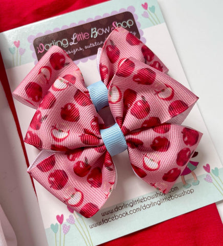 Apple print pigtail bows - Darling Little Bow Shop