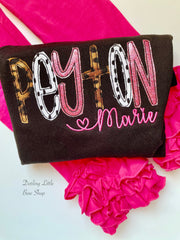 Name bodysuit or ruffle shirt for girls in black, leopard, hot pink