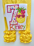 Pineapple Birthday Shirt or bodysuit for girls, Pineapple Shirt - Tutti Frutti - beautiful pineapple theme birthday shirt - Darling Little Bow Shop