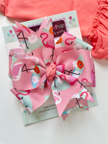 Layered Flamingo hairbow - Darling Little Bow Shop