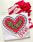 Valentine Heart shirt or bodysuit for girls, red, black, leopard - Darling Little Bow Shop