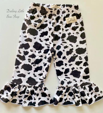 Cow Print Ruffle Pants sizes 12 month thru 8 - Darling Little Bow Shop