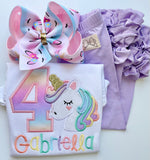 Pastel Rainbow Unicorn birthday shirt - Darling Little Bow Shop