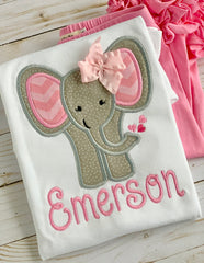 Valentine Shirt or bodysuit for girls--- Love You TONS -- pretty elephant with pink and hot pink hearts