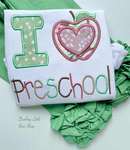 I love School shirt -- customize for preschool, kindergarten, 1st grade, etc - Darling Little Bow Shop