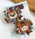 Timon and Pumba pigtail hairbows - Darling Little Bow Shop