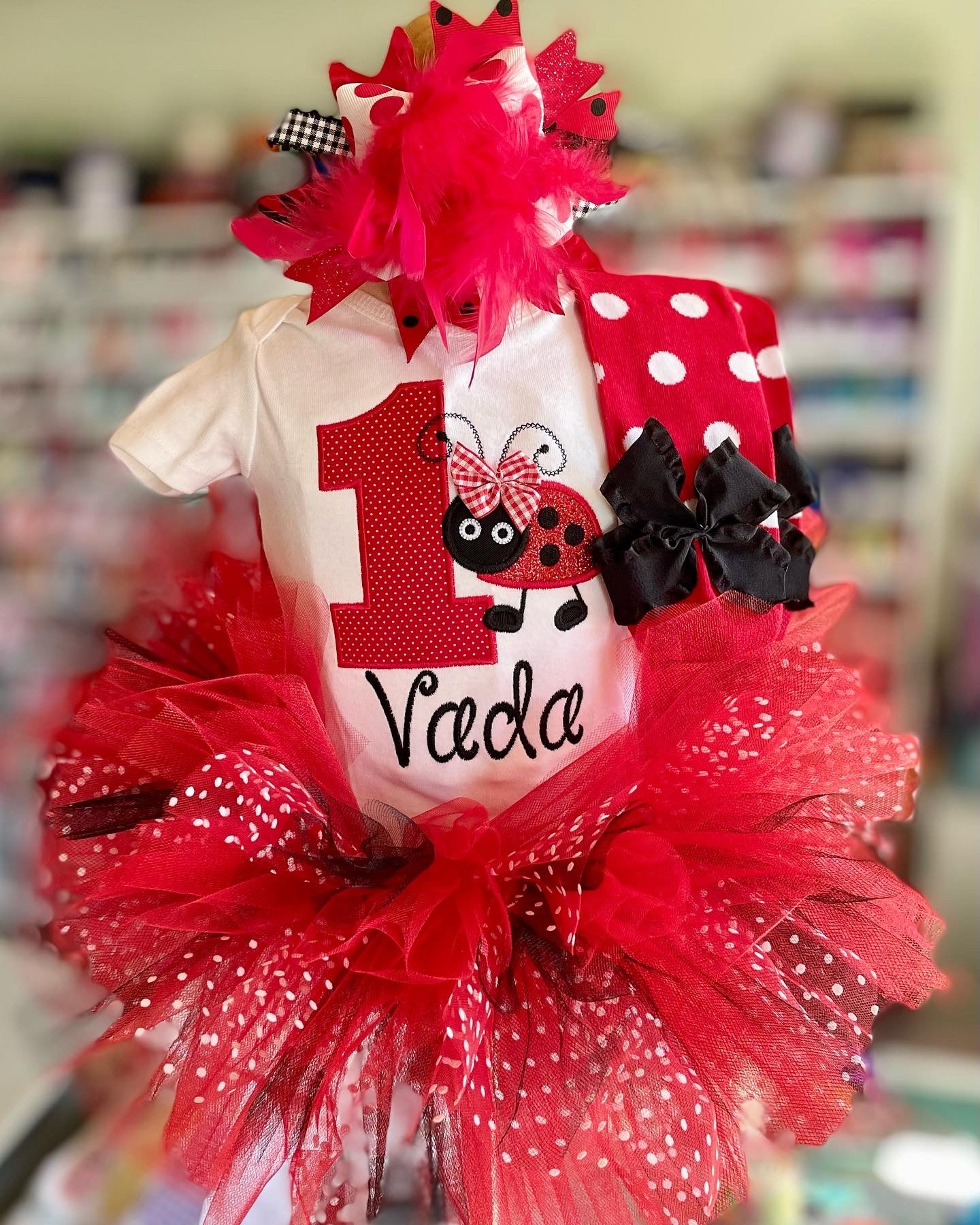 Ladybug First Birthday Tutu Outfit in red and Black 24month bodysuit / Long Sleeve