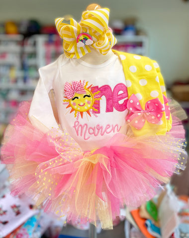 Sunshine First Birthday Tutu Outfit - ONE You Are My Sunshine Birthday Outfit - Darling Little Bow Shop