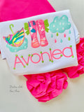 Spring Showers shirt, ruffle shirt, tank or bodysuit - Lilly Fan Sea Pants neon pink, lime, blues - Darling Little Bow Shop