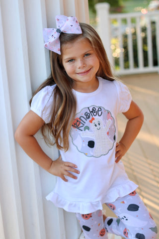 Ghouls & Gourds ghost shirt for girls - Darling Little Bow Shop
