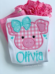 Girly Pig shirt or bodysuit for girls in pink and aqua blue