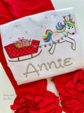 Flying Unicorn Reindeer shirt or bodysuit for girls - Darling Little Bow Shop