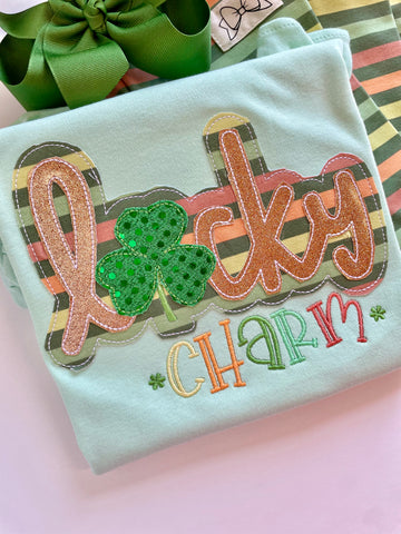 Lucky Charm mint ruffle shirt for girls - Darling Little Bow Shop