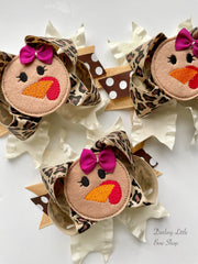 Turkey Bow, leopard print Thanksgiving Bow