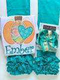 Pumpkin shirt or bodysuit for girls - Teal is the New Orange - Darling Little Bow Shop