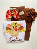 Sunflower turkey bodysuit or shirt for girls - Darling Little Bow Shop