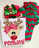 Girls Reindeer shirt or bodysuit for girls - girly rudolf shirt - Darling Little Bow Shop