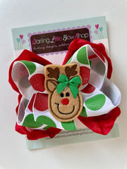 Reindeer Bow with red and green ribbons