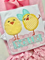 Easter Shirt for girls - two chicks in pink and aqua