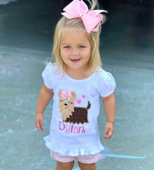 Yorkie shirt or bodysuit for girls -- Puppy Princess -- Yorkie Valentine shirt in pretty pinks with her name