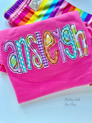 Rainbow Name bright pink ruffle shirt or tank