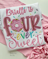 Four ever Sweet Birthday Shirt in donut sprinkles theme
