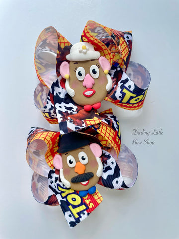 Toy Story Mr and Mrs Potato Head pigtails hairbow set - Darling Little Bow Shop