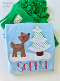 Winter Deer light blue ruffle shirt for girls - Darling Little Bow Shop