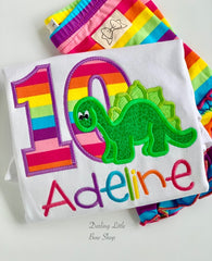 Dinosaur birthday shirt, tank or bodysuit for girls in white or gray