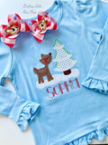 Winter Deer light blue ruffle shirt for girls - Darling Little Bow Shop