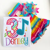 Music Note Birthday Shirt or Bodysuit in rainbow colors for any birthday - Darling Little Bow Shop