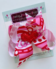 Doodle Heart Valentines Day hairbow