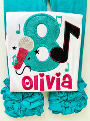 Music Theme Birthday Shirt in turquoise, hot pink, black and silver