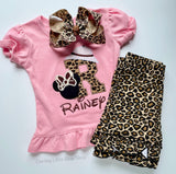 Animal Kingdom Safari leopard print pink ruffle shirt or bodysuit - Darling Little Bow Shop