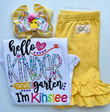 Girls School Shirt - hello Kindergarten shirt - Darling Little Bow Shop