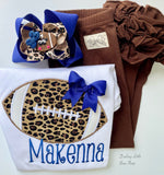 Cheetah print Football Hairbow in team colors - Darling Little Bow Shop