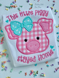 This little piggy stayed Home shirt or bodysuit for girls in pink and aqua blue - Darling Little Bow Shop