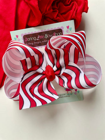 Cat in The Hat Bow, reading theme hairbow in 4-5 inch or 7 inch size - Darling Little Bow Shop