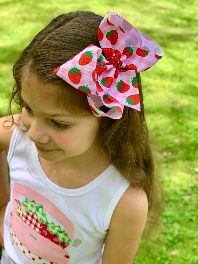 Strawberry Hair Bow – No-Slip Snap Clip – Handmade – Choose 1