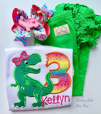 Girly T-Rex birthday shirt, tank or bodysuit for girls - Darling Little Bow Shop