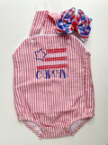 Baby Girl Seersucker Romper for 4th of July - Darling Little Bow Shop