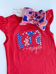 Red flutter sleeve 4th of July dress for girls