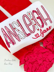 Valentine Name shirt or bodysuit for girls - red and pink personalized top