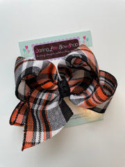Black, Orange and White plaid 5" hairbow for Halloween
