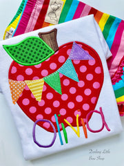 Girls School Shirt, sweet Apple shirt with rainbow pennant - Apple-solutely Sweet