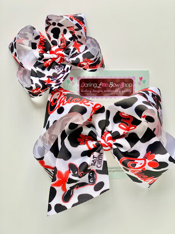 Eat more Chikin Bow, cow theme hairbow in 4-5 inch or 7 inch size - Darling Little Bow Shop
