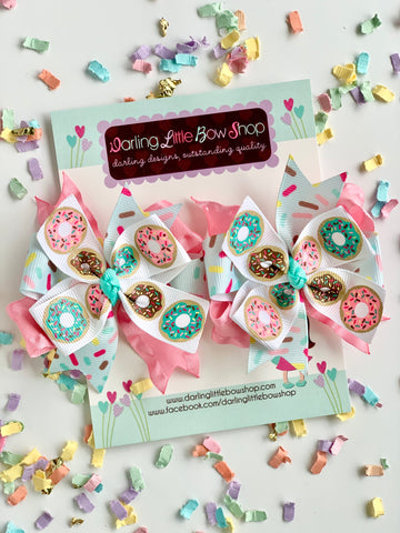 Donut Pigtail bows - small donut hairbows - Darling Little Bow Shop