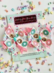 Donut Pigtail bows - small donut hairbows